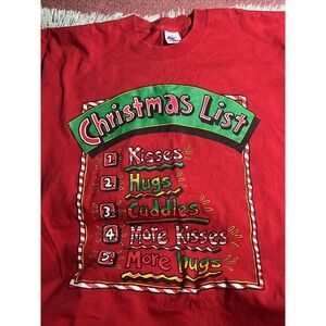 Vintage Fun Tees T Shirt Christmas List Men's XL Made In USA Red Kisses Hugs